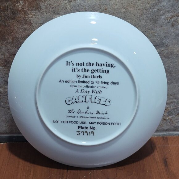 Danbury Mint Decorative Plate A Day With Garfield Its Not the Having Its The Get - Picture 4 of 12